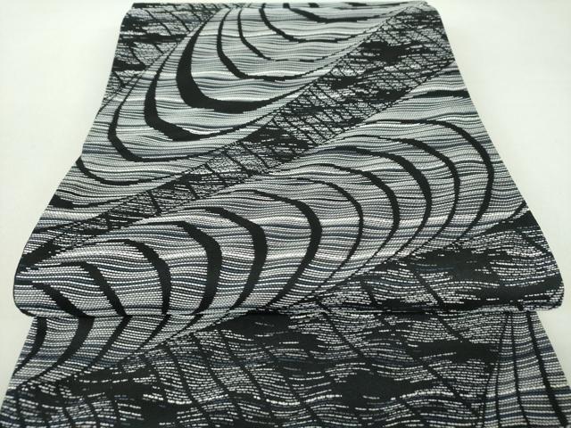 平和屋着物●西陣　華翔苑　藤本仁　六通柄袋帯　和紙　松煙染　抽象文様　証紙付き　正絹　逸品　未使用　DAAQ2838ps