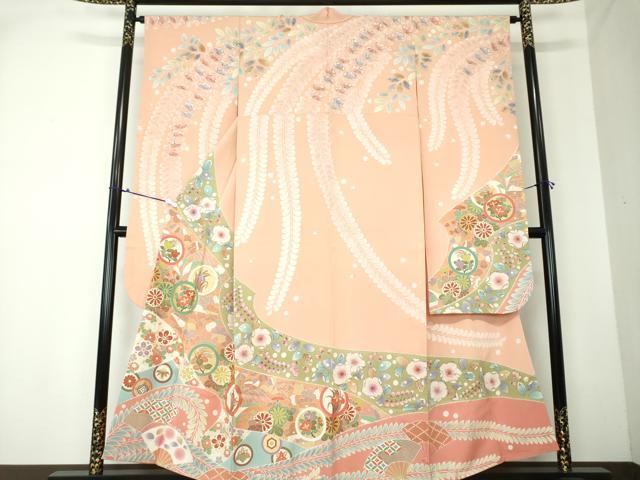 平和屋着物●豪華振袖　駒刺繍　辻が花　吉祥花丸文　金彩　正絹　逸品　DAAQ2851ps