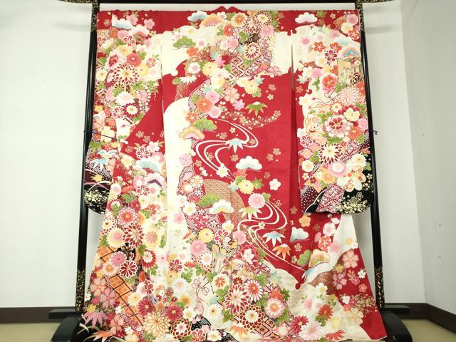 平和屋着物●豪華振袖　刺繍　花車文　金彩　正絹　逸品　DAAQ2855ps