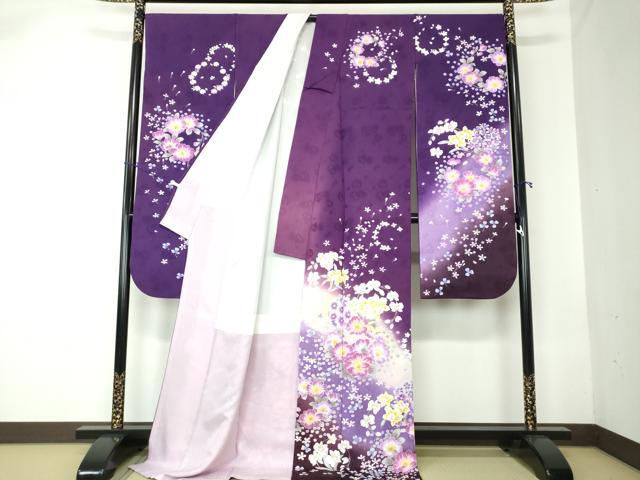 平和屋着物○anan 振袖 駒刺繍 舞花丸文 胡蝶蘭 暈し染め 金