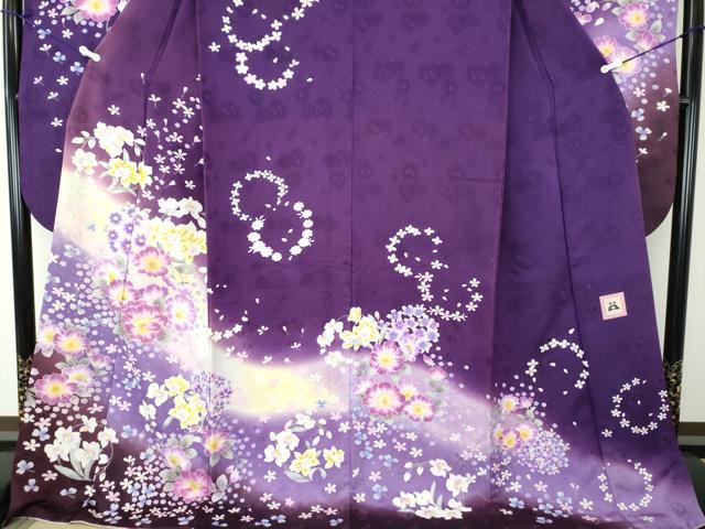 平和屋着物○anan 振袖 駒刺繍 舞花丸文 胡蝶蘭 暈し染め 金