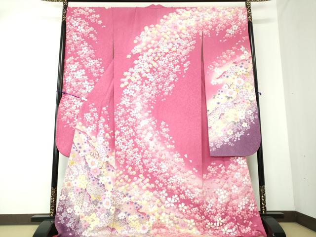 平和屋2■豪華振袖　絞り　舞桜　暈し染め　金彩　金通し地　逸品　ps9718