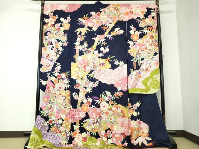 平和屋着物●豪華振袖　駒刺繍　雲取り吉祥花文　金彩　正絹　逸品　DAAQ2866ps