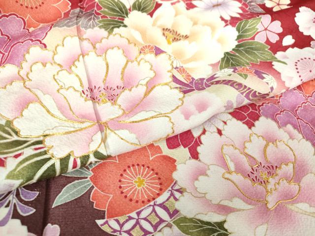 平和屋着物○豪華振袖 駒刺繍 熨斗吉祥草花文 暈し染め 金彩