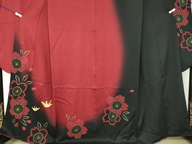 平和屋着物○豪華振袖 駒刺繍 総刺繍 絞り 舞桜 折り鶴 暈し