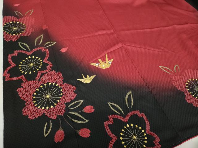 平和屋着物○豪華振袖 駒刺繍 総刺繍 絞り 舞桜 折り鶴 暈し