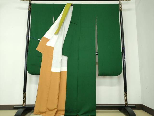 平和屋着物○豪華振袖 色無地 緑色 正絹 逸品 DAAQ2872ps