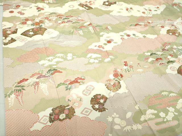 平和屋着物□極上 訪問着 松竹梅 立波に千鳥 千歳茶色地 反端