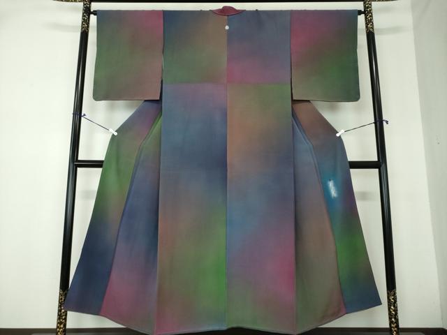 平和屋着物●染色作家　斉藤三才　小紋　霞文　暈し染め　正絹　逸品　DAAQ2896ps