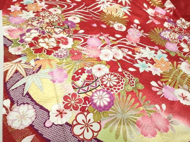 平和屋着物○豪華振袖 駒刺繍 吉祥花手毬 暈し染め 金彩 正絹