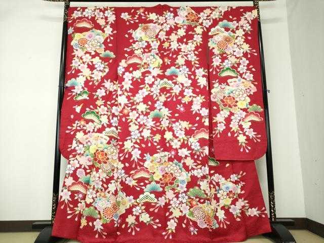 平和屋着物○豪華振袖 駒刺繍 枝垂れ桜 檜扇花文 金彩 正絹 逸品