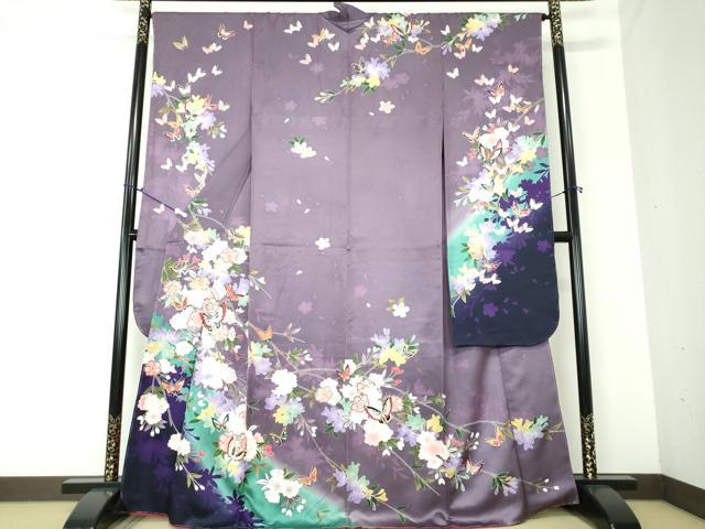 平和屋着物●豪華振袖　枝垂れ桜　舞蝶花文　暈し染め　金彩　正絹　逸品　未使用　DAAQ2918ps