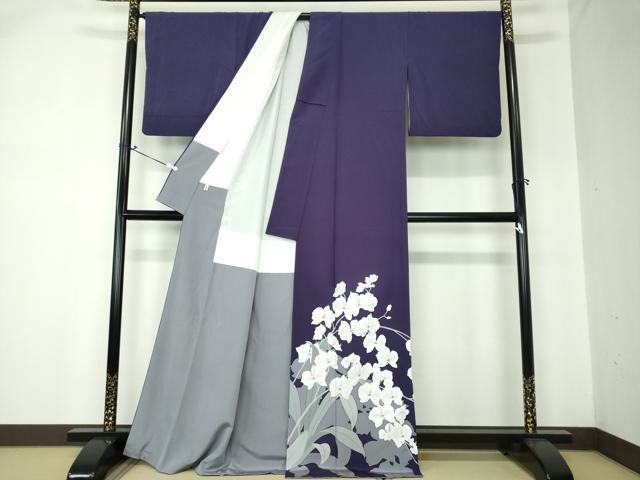 平和屋着物○訪問着 胡蝶蘭 黒地 金銀彩 正絹 逸品 AAAX0026np