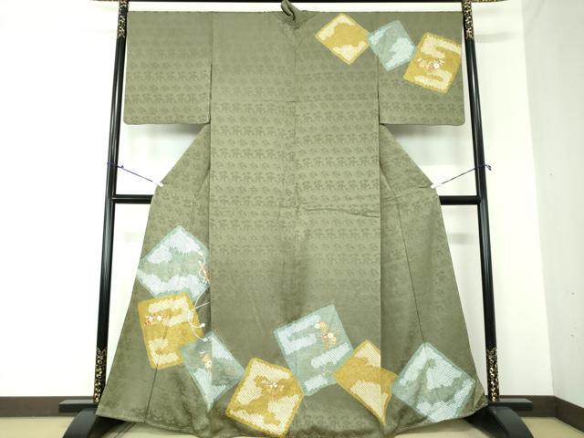 平和屋着物●訪問着　絞り　刺繍　横笛花文　金彩　正絹　逸品　DAAQ2949ps