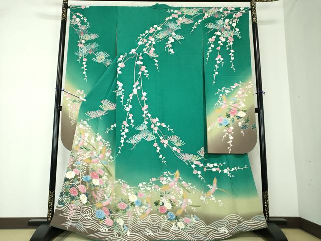 平和屋着物●豪華振袖　友禅　作家物　枝垂れ梅　花鳥文　暈し染め　正絹　逸品　DAAQ2964ps