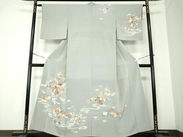 平和屋着物●創業460年・千總　訪問着　駒刺繍　流水花文　鬼しぼ縮緬　金彩　高島屋扱い　正絹　逸品　DAAQ2982ps