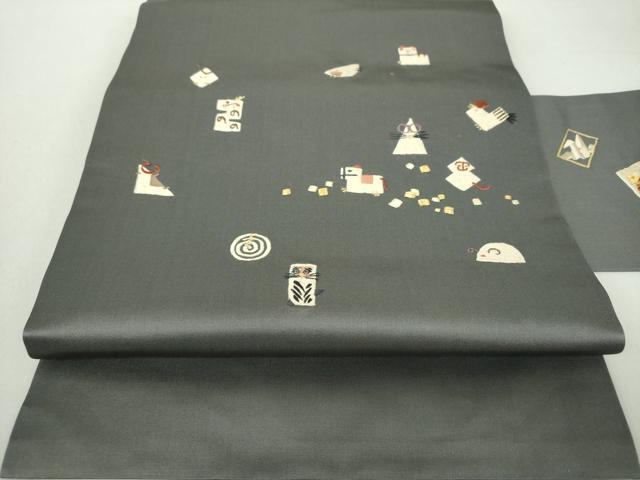 平和屋着物●九寸名古屋帯　総刺繍　十二支　干支　金糸　正絹　逸品　DAAQ3022ps