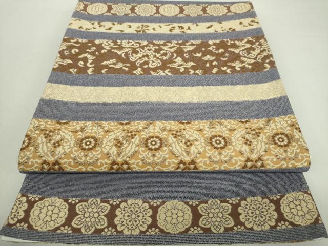 平和屋着物●六通柄袋帯　横段花文　正絹　逸品　DAAQ3044ps