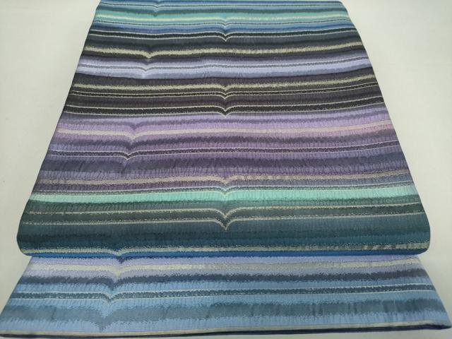 平和屋着物●全通柄袋帯　横段文　金通し地　正絹　逸品　DAAQ3060ps