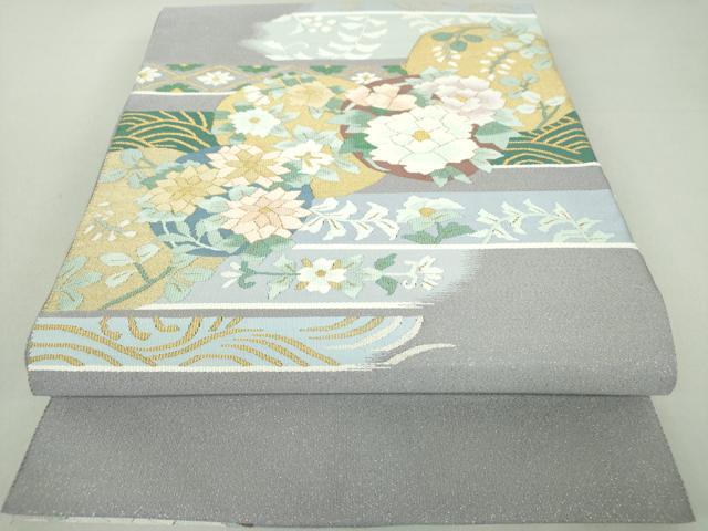 平和屋着物●爪掻き本綴れ　八寸名古屋帯　花丸文　金銀糸　正絹　逸品　DAAQ3068ps