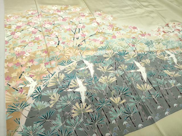 【逸品】●作家訪問着●縮緬●流水文様● 平和屋着物○西岡都巳二 紅型 訪問着 吉祥花鳥文 鬼しぼ縮緬