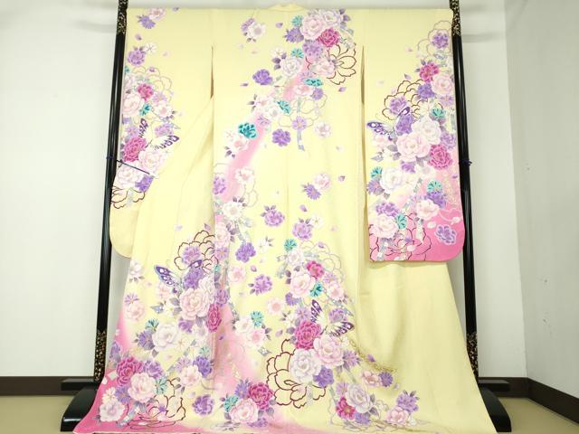 平和屋着物●豪華振袖　刺繍　舞蝶花文　暈し染め　金彩　正絹　逸品　DAAQ3086ps