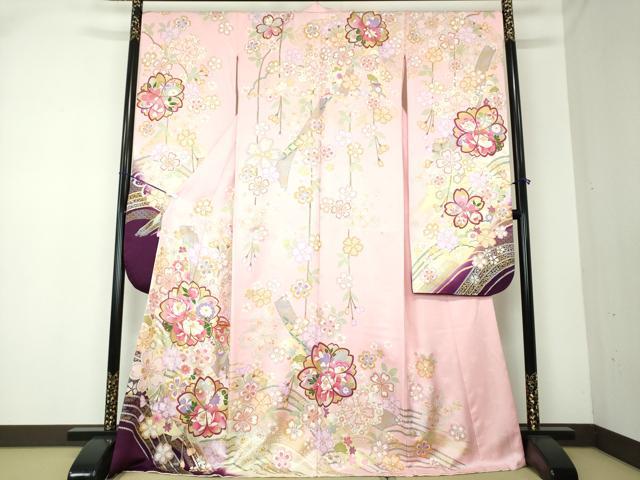 平和屋着物●豪華振袖　駒刺繍　枝垂れ桜　花手毬　暈し染め　金銀彩　正絹　逸品　DAAQ3088ps