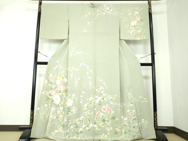 平和屋着物●訪問着　枝垂れ梅　草花文　金彩　正絹　逸品　DAAQ3096ps