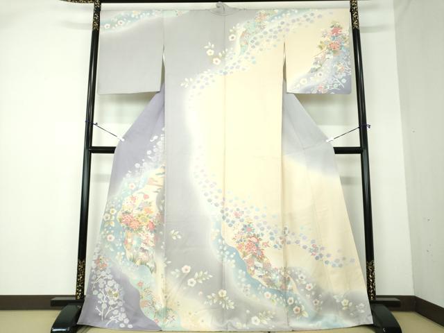 平和屋着物●訪問着　駒刺繍　吉祥花文　暈し染め　金彩　正絹　逸品　DAAQ3098ps