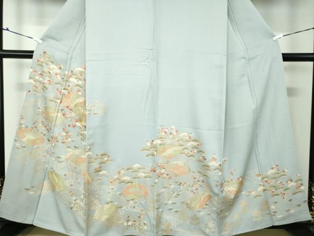 平和屋着物●豪華色留袖　駒刺繍　松竹梅　流水檜扇花文　金彩　正絹　逸品　未使用　DAAQ3113ps 平和屋着物○豪華色留袖 駒刺繍 松竹梅 流水檜扇花文 金彩 正絹 逸品