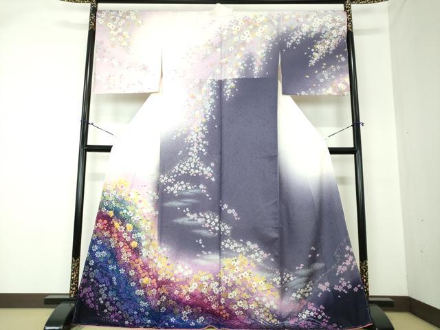 平和屋着物●訪問着　駒刺繍　流水桜　暈し染め　金彩　正絹　逸品　未使用　DAAQ3115ps