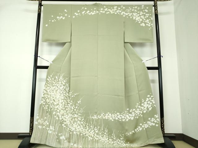 平和屋着物●訪問着　駒刺繍　草花文　金彩　正絹　逸品　DAAQ3131ps