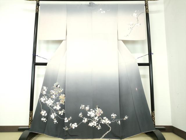 平和屋着物●十日町友禅　女流作家　遠田藤舟　訪問着　童子　枝桜　暈し染め　正絹　逸品　DAAQ3143ps