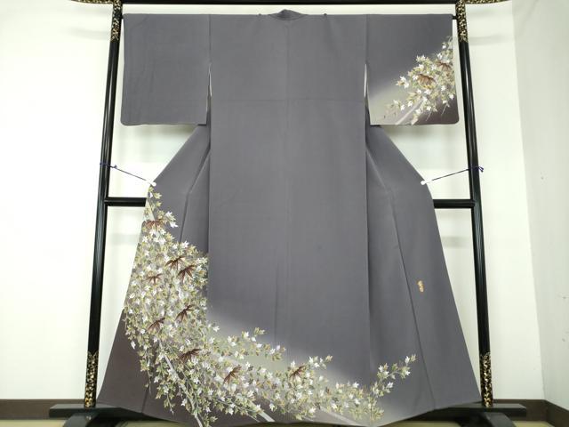 平和屋着物●世界的ファッションデザイナー　山本寛斎　kansaiブランド　訪問着　笹文　枝葉文　暈し染め　金彩　正絹　逸品　DAAQ3149ps