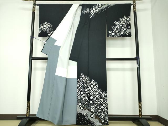 平和屋着物○訪問着 総絞り 流水花文 黒地 正絹 逸品 DAAP7867yyy