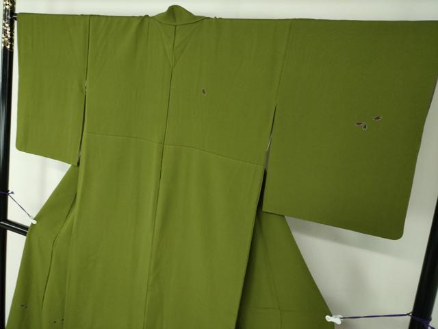 ジュサブローブランド 絽縮緬 訪問着 正絹 緑 桜花びら Mサイズ