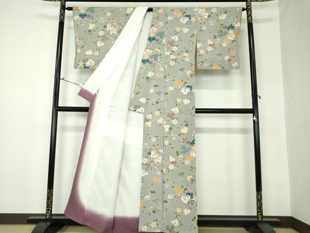 平和屋着物○上質な小紋 蔦の葉花文 鬼しぼ縮緬 正絹