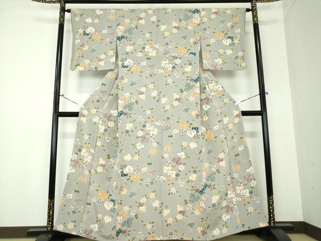 平和屋着物●上質な小紋　蔦の葉花文　鬼しぼ縮緬　正絹　逸品　DAAQ3188ps