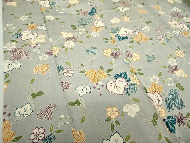 平和屋着物○上質な小紋 蔦の葉花文 鬼しぼ縮緬 正絹