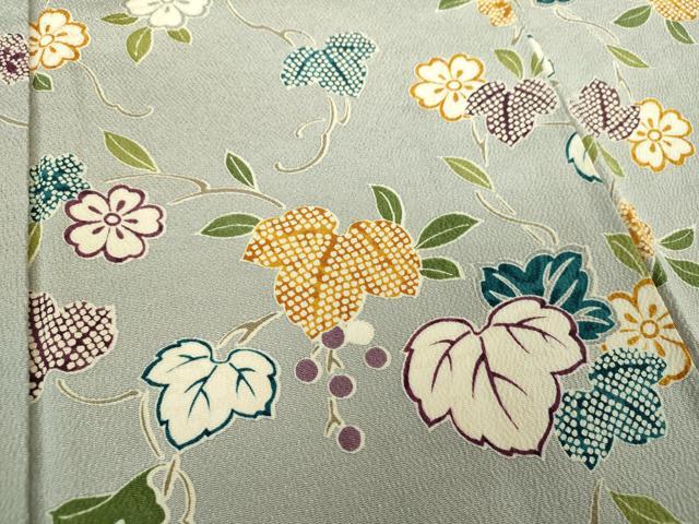 平和屋着物○上質な小紋 蔦の葉花文 鬼しぼ縮緬 正絹