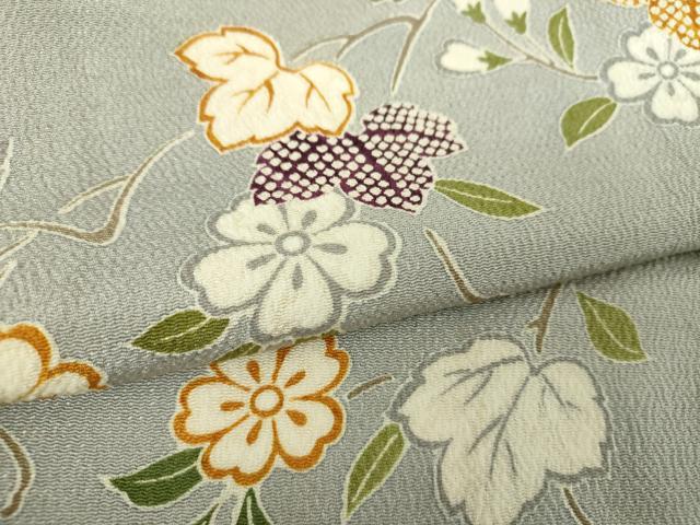 平和屋着物○上質な小紋 蔦の葉花文 鬼しぼ縮緬 正絹