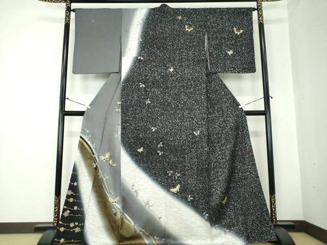 平和屋着物●訪問着　舞蝶南天梅文　暈し染め　金銀彩　正絹　逸品　DAAQ3216ps