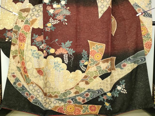 平和屋2■豪華振袖　絞り　舞桜　暈し染め　金彩　金通し地　逸品　ps9718