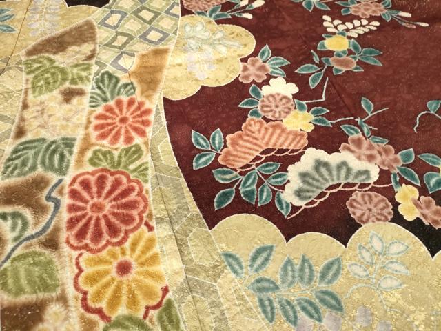 平和屋着物○豪華振袖 絞り 几帳花文 暈し染め 金彩 金通し