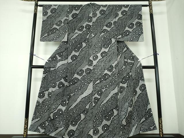 平和屋着物●上質な小紋　総絞り　道長花文　黒地　正絹　逸品　DAAQ3221ps