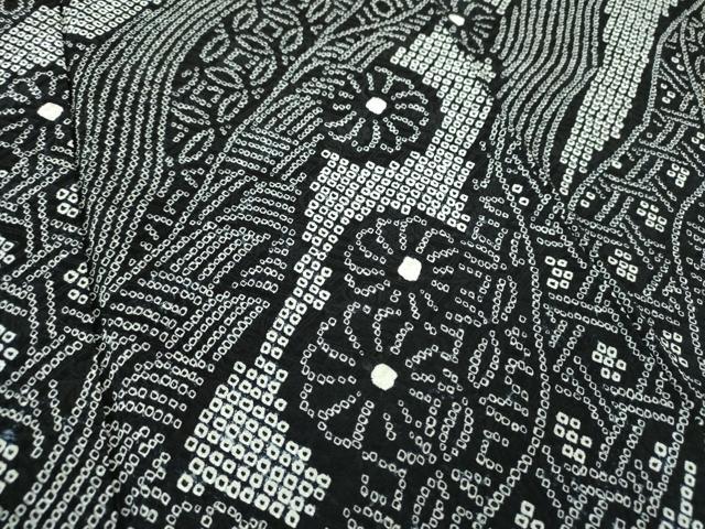 平和屋着物○上質な小紋 総絞り 道長花文 黒地 正絹 逸品 DAAQ3221ps