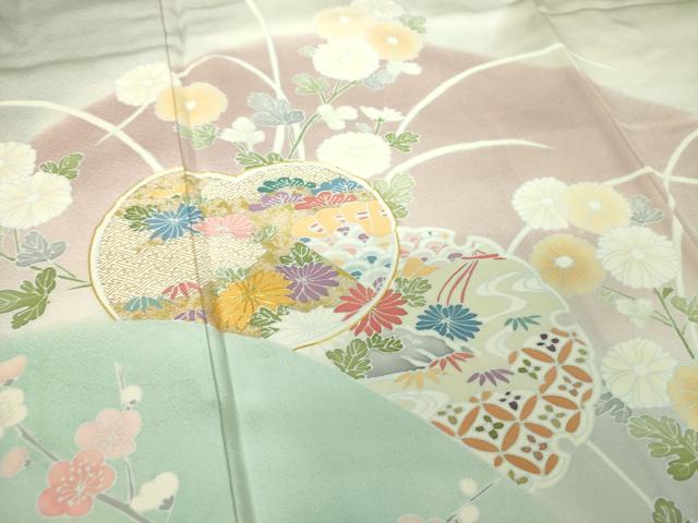 平和屋着物○訪問着 駒刺繍 吉祥花文 暈し染 金彩 正絹