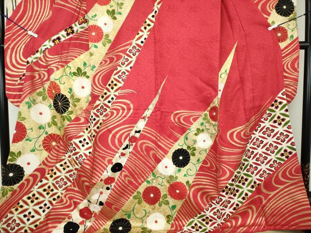 平和屋着物○豪華振袖 駒刺繍 流水七宝花文 槍梅 金銀彩