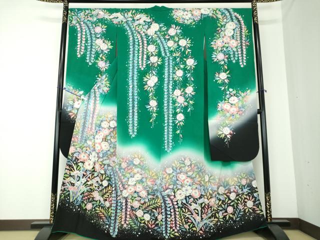 平和屋着物●越後十日町の一流染匠　桐屋・翠山工房　振袖　絞り　辻が花　暈し染め　正絹　逸品　DAAQ3251ps