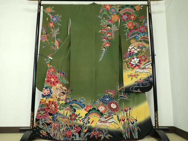 平和屋着物●豪華振袖　型染　舞蝶花文　暈し染め　正絹　逸品　DAAQ3252ps